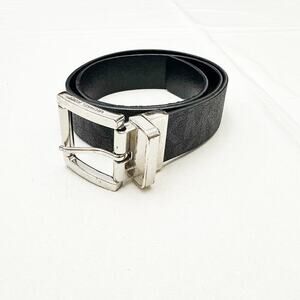 Michael Kors Logo Printed Leather Belt Black Gray Size M / L